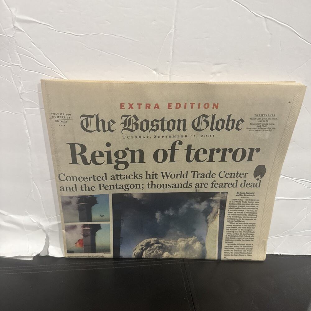 Boston Globe Extra Edition Sept 11 2001 9/11 Reign of Terror WTC Newspaper